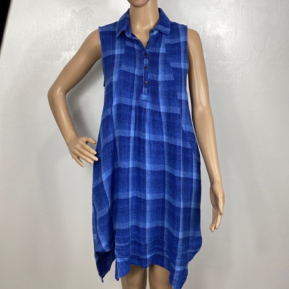 Isabella Sinclair Anthropology Sleeveless Blue Check Print Shirt Dress Size XSP
